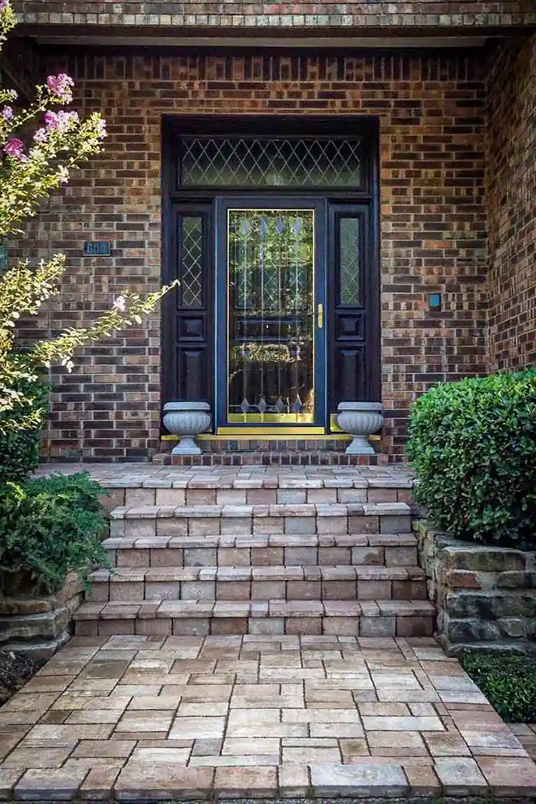 Paver front entryway steps and walkway